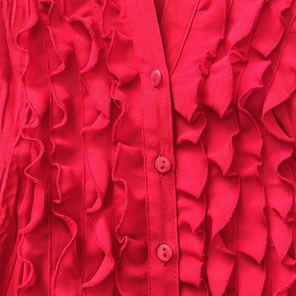 NWT⭐️Vintage ALLISON TAYLOR Ruffles and Lace Red V-Neck DressyTOP❤️Size Small - Picture 4 of 11